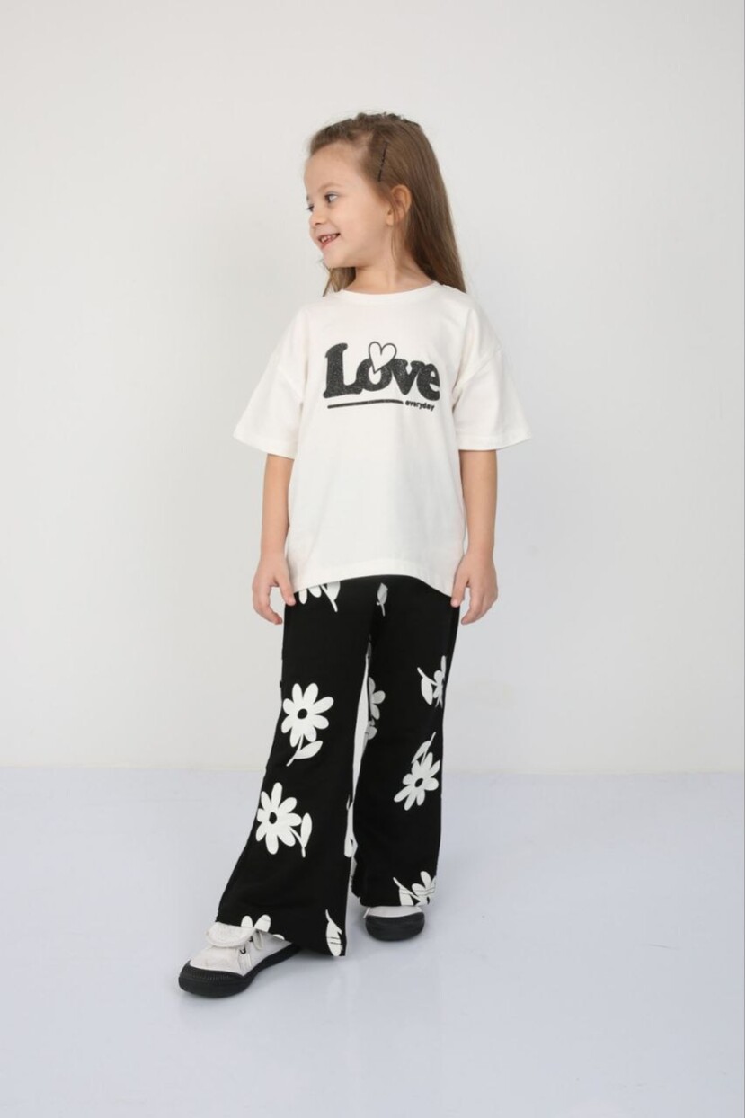 KIZ SİMLİ PARILTILI PAPATYA DESENLİ TAKIM