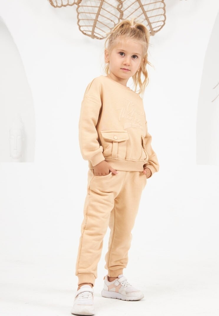 KIZ SÜTLÜ KAHVE CEP DETAYLI EŞOFMAN TAKIMI