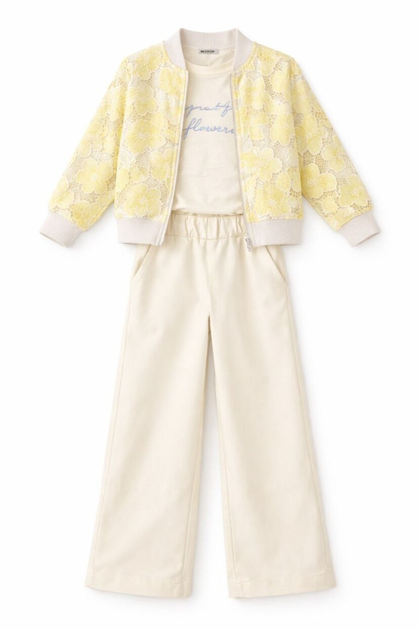 KIZ TASARIM CEKET GABARDİN PANTOLONLU 3LÜ TAKIM