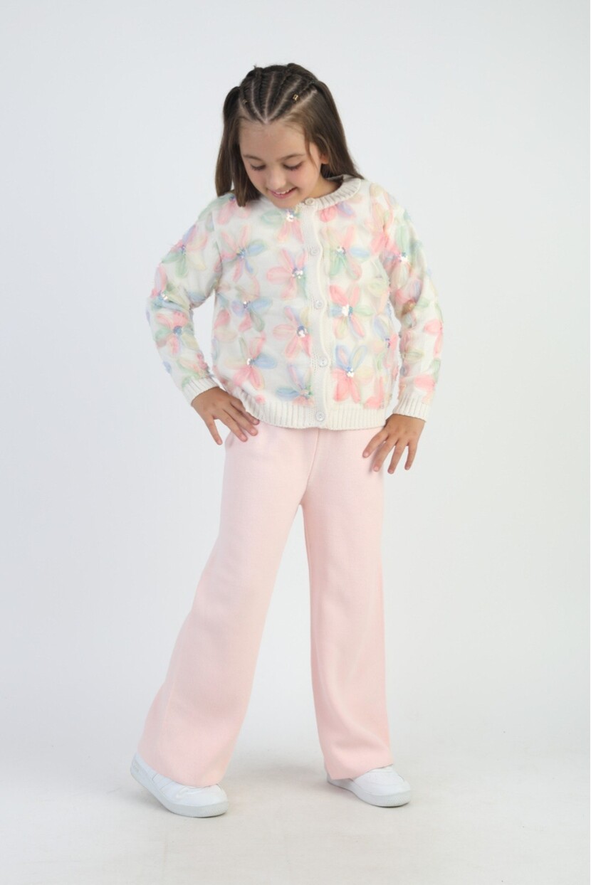 KIZ ZAMBAK İŞLEMELİ TRİKO HIRKALI TAKIM