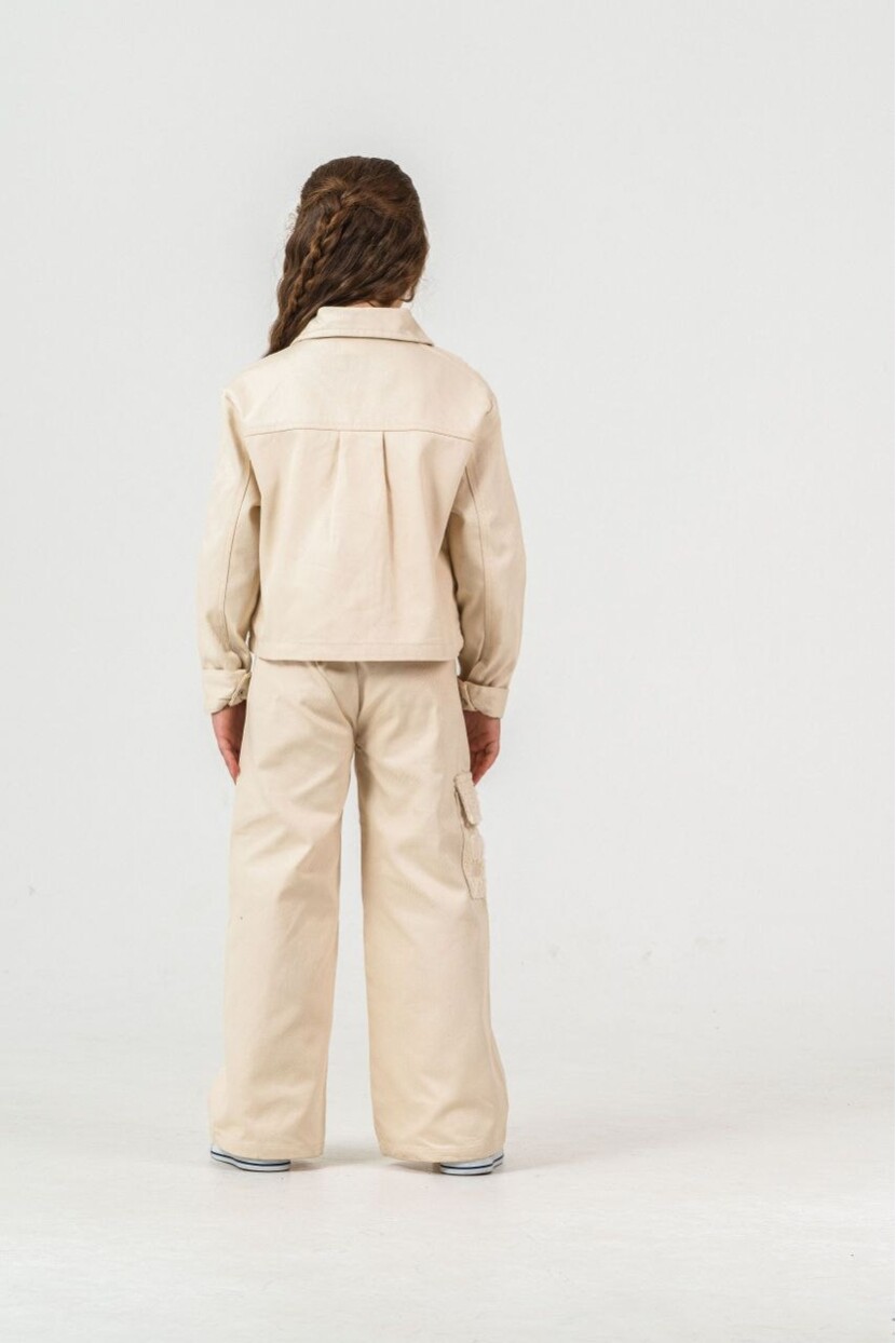 KIZ ZAMBAK SÜSLEMELİ KARGO CEPLİ DOKUMA TAKIM