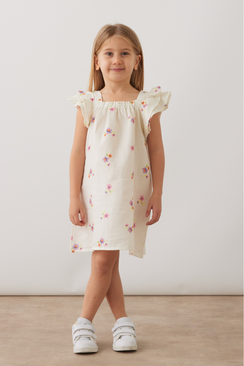 MÜSLİN KUMAŞ ÇİÇEK DESENLİ ELBİSE