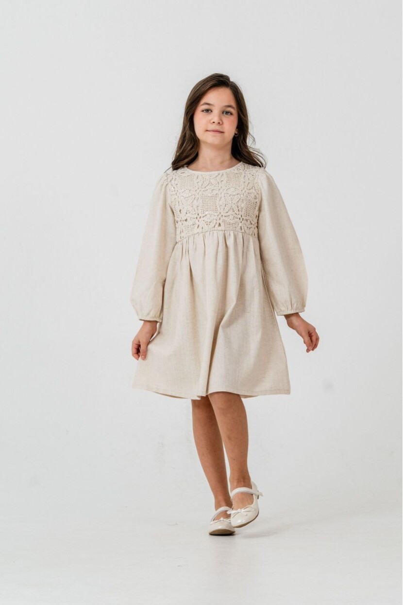 PAYET DANTEL DETAYLI DOKUMA ELBİSE