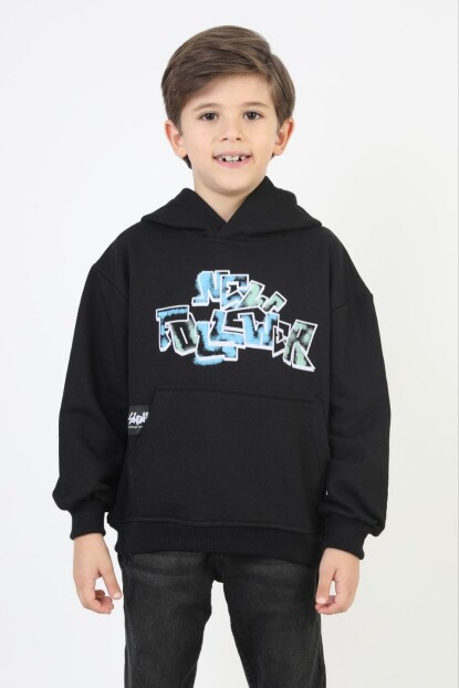 ERKEK KAPŞONLU GRAFİTİ YAZILI SWEATSHİRT