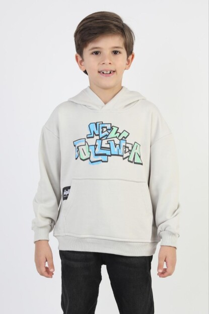 ERKEK KAPŞONLU GRAFİTİ YAZILI SWEATSHİRT