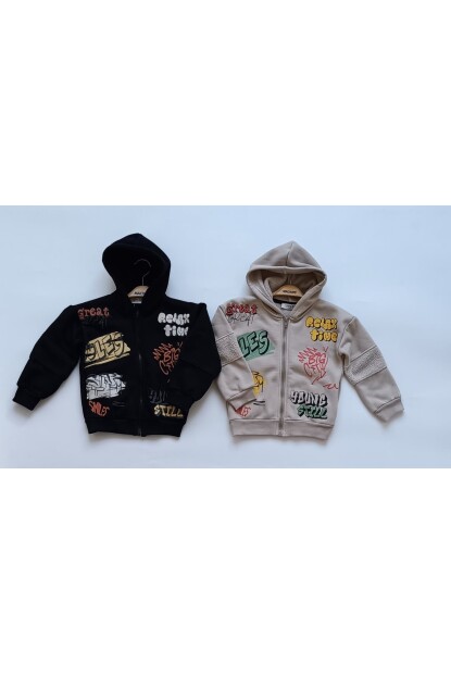 ERKEK GRAFİTİ YAZILI KAPŞONLU İÇİ POLARLİ HIRKA