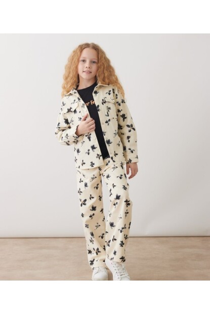 KIZ ÇİÇEK DESENLİ  GABARDİN TAKIM