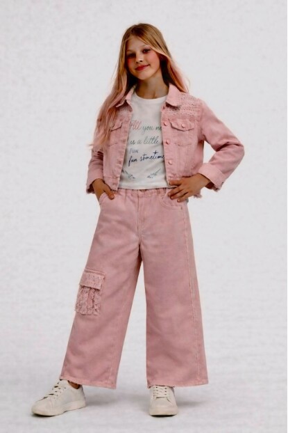 KIZ CEP OMUZ PAYET SÜSLEMELİ GABARDİN 3LÜ TAKIM