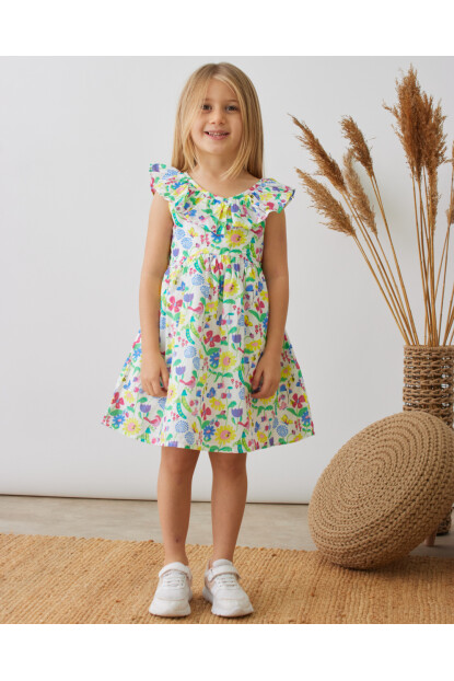 KIZ ÇİÇEK DESENLİ ELBİSE