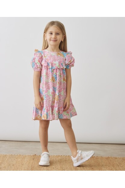 KIZ ÇİÇEK DESENLİ ELBİSE