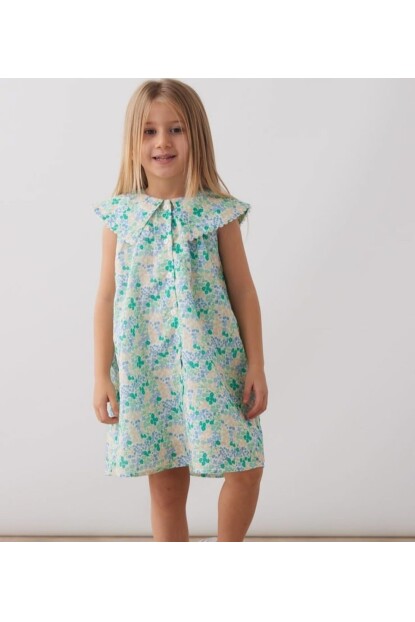 KIZ ÇİÇEK DESENLİ POPLİN ELBİSE
