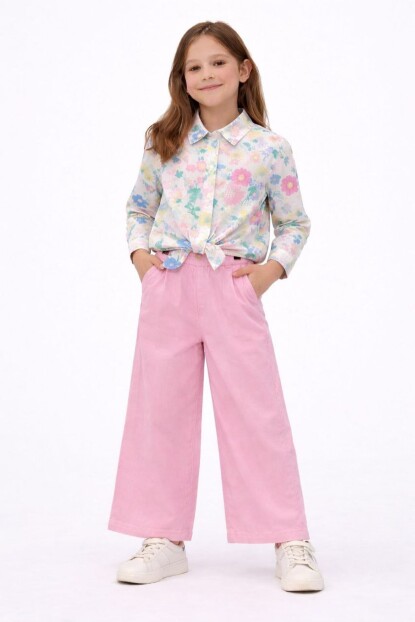 KIZ ÇİÇEKLİ BAĞLAMALI GÖMLEK TAKIM