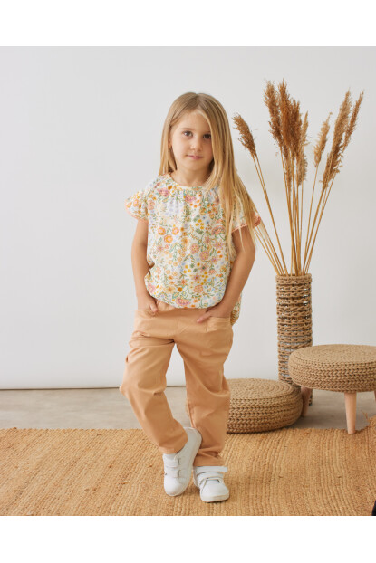 KIZ ÇITIR ÇİÇEK DESENLİ GÖMLEKLİ TAKIM