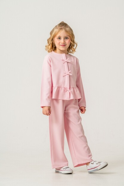 KIZ FİYONK DETAYLI GÖMLEKLİ DOKUMA TAKIM