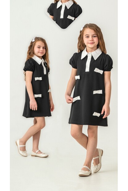 KIZ FİYONK YAKA DETAYLI DOKUMA ELBİSE