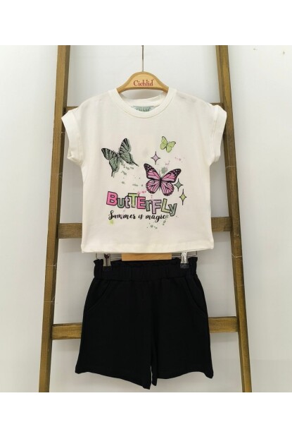 KIZ KELEBEK DESENLİ  ŞORTLU TAKIM