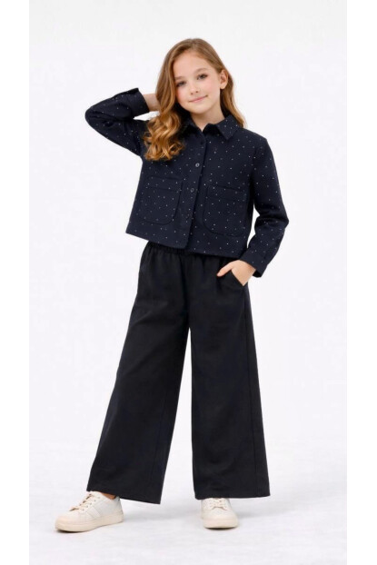 KIZ TAŞ DETAYLI GÖMLEKLİ TAKIM