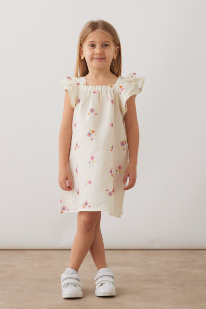 MÜSLİN KUMAŞ ÇİÇEK DESENLİ ELBİSE