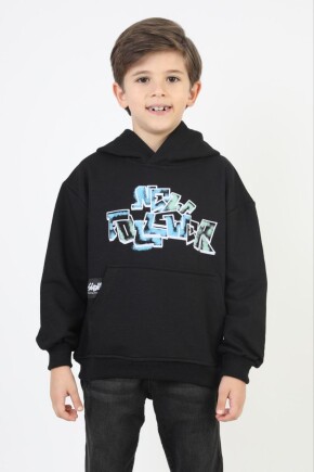 ERKEK KAPŞONLU GRAFİTİ YAZILI SWEATSHİRT