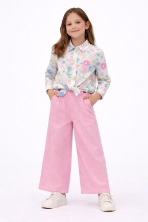 KIZ ÇİÇEKLİ BAĞLAMALI GÖMLEK TAKIM