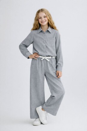 KIZ TAŞ İŞLEMELİ GÖMLEK PANTOLON TAKIM