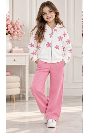 KIZ PARILTILI KABARTMA BASKI FERMUARLI KAPŞONLU TAKIM