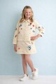 KIZ ÇİÇEK NAKIŞ SÜSLEMELİ ŞORT ETEKLİ GABARDİN TAKIM