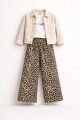 KIZ LEOPAR DESEN GABARDİN PANTOLON 3LÜ TAKIM